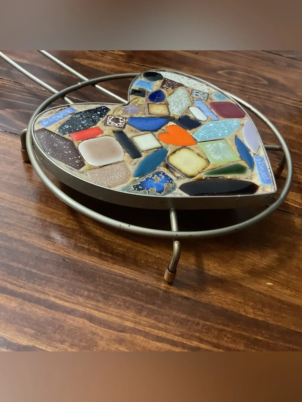 Multicolor Heart Mosaic Trivet - Ceramic Tile Kitchen Hot Pad